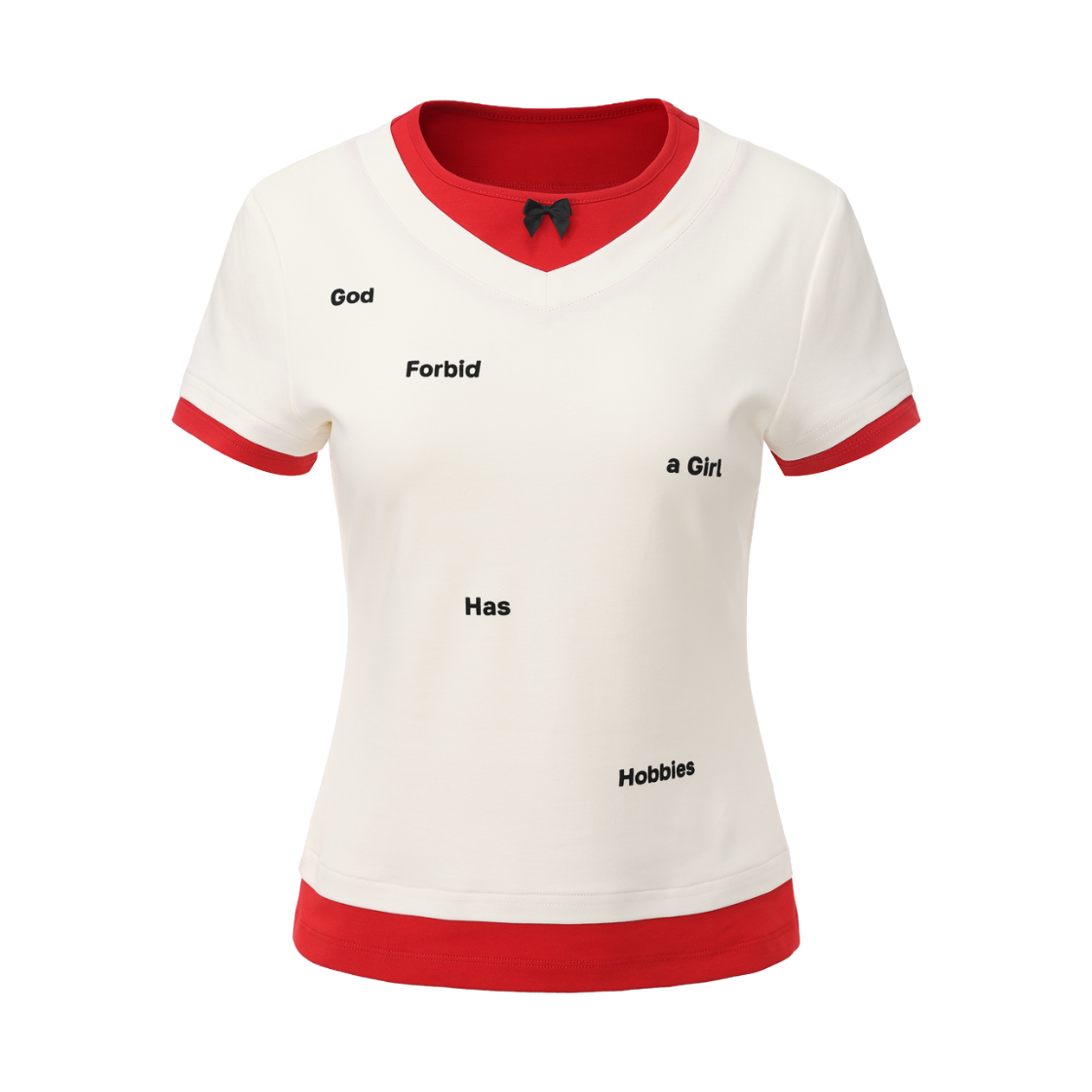 KW6DTSSGO09WT Markgong Women Print Layered Short Sleeve T-Shirt White Red - 26FW