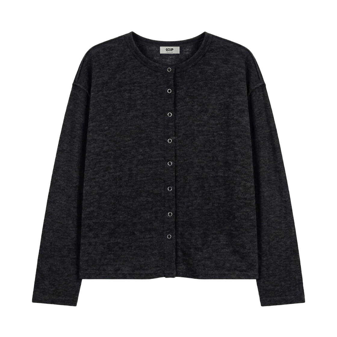 GC헤어사크롭니트가디건-블랙 GCLIP Brushed Round Neck Semi-Crop Knit Cardigan Black