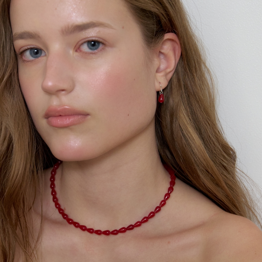 러브미몬스터 빨강 물방울 옥 목걸이 레드(lovememonster Red Drop Jade Necklace RED) - 2