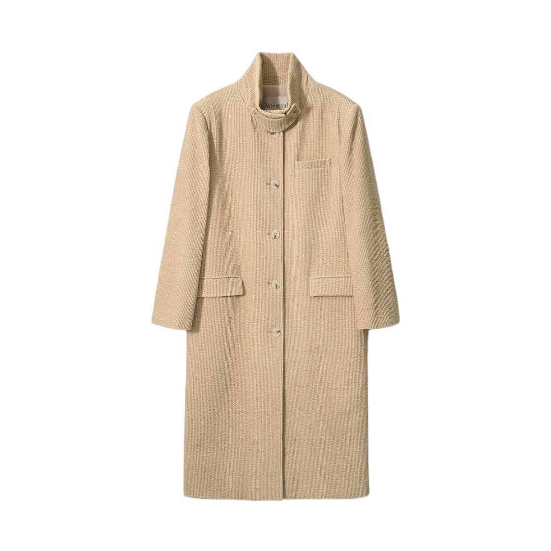 - Aviemuah High Neck Corduroy Long Coat Beige