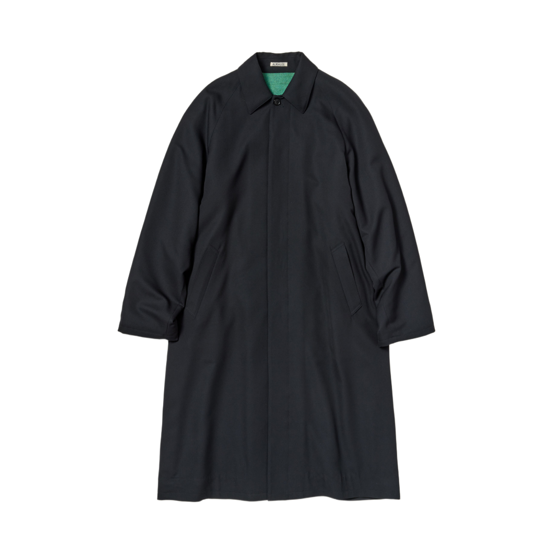 A26AC01TW Auralee Ultra Fine Wool Twill Wool Lined Coat Dark Navy Mix Green