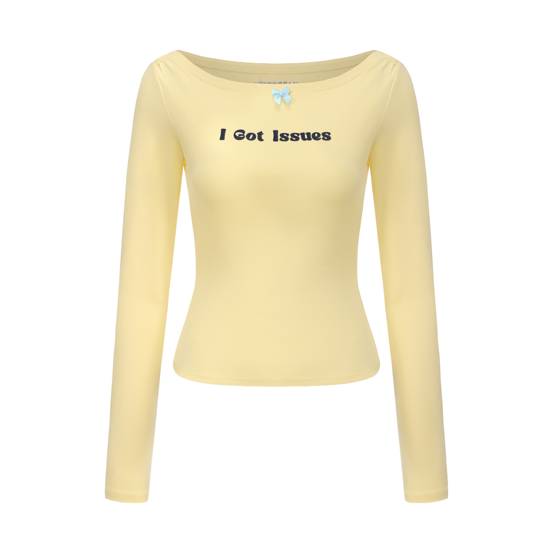 KW6DTSLGO12YL Markgong Women Print Off Shoulder Long Sleeve Tee Yellow - 26FW