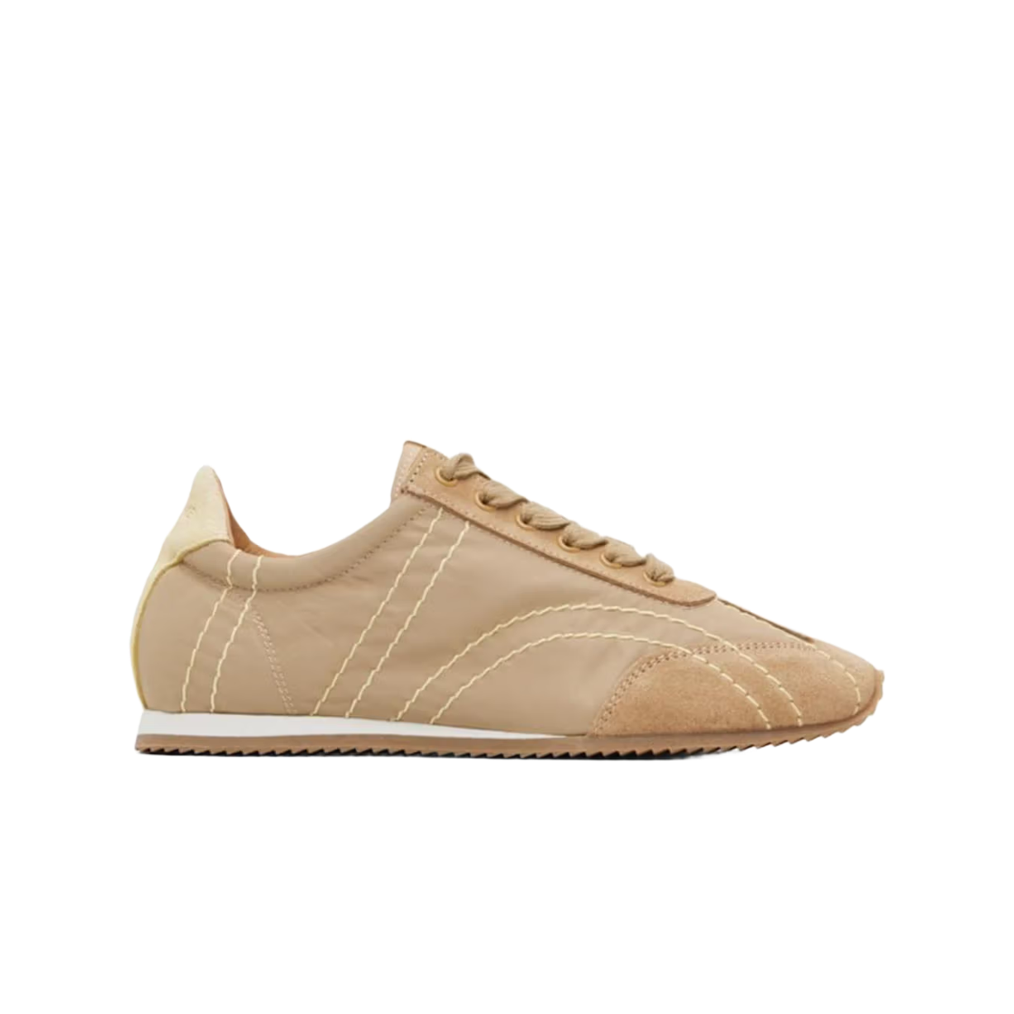 263-WAS0357-FB0137-431 (W) Toteme Flex Nylon Suede Sneakers Beige