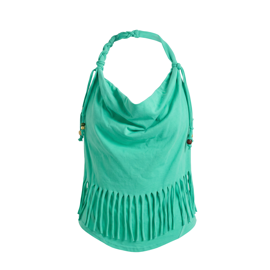루바티 아니타 로 프린지 카울 홀터넥 나시 비즈 탑 에메랄드 민트(Rubati Anita Raw Fringe Cowl Halterneck Beads Top Emerald Mint)
