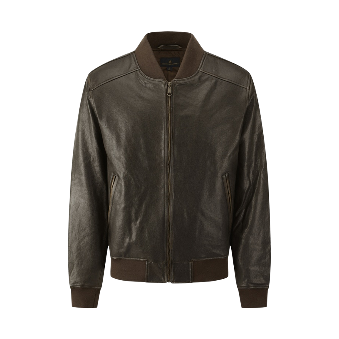 BBLJMMG301-ZBR BrooksBrothers Washed Leather Bomber Brown