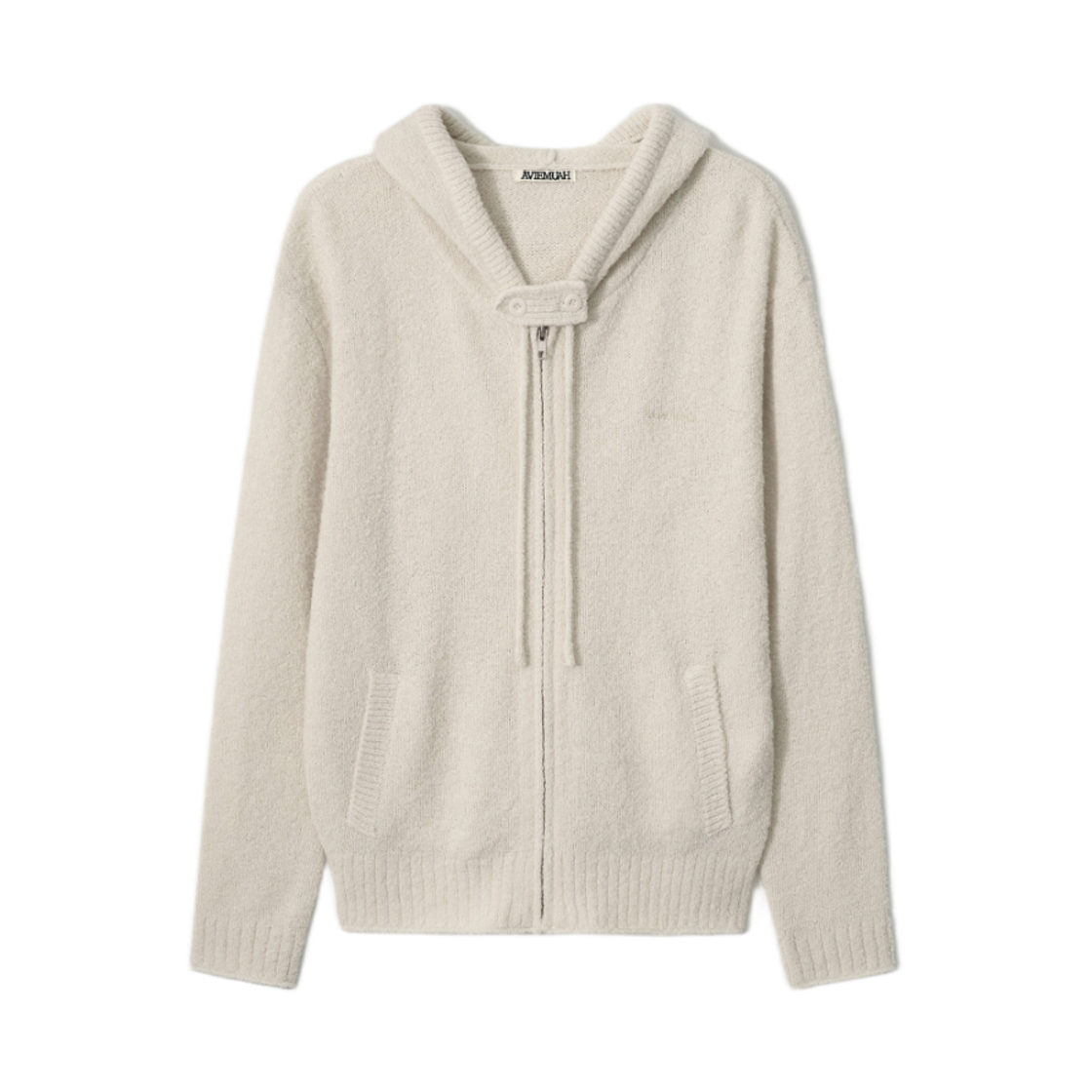 - (W) Aviemuah Boucle Knit Zip Up Hoodie Ivory