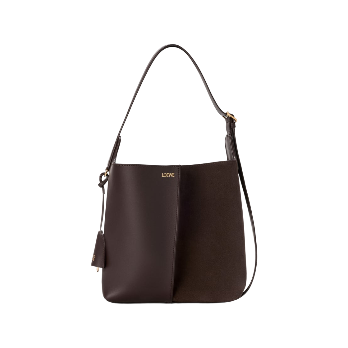 A418WRPX01-0018 Loewe Medium Bilbao Bucket Bag in Soft Calfskin and Suede Dark Chestnut