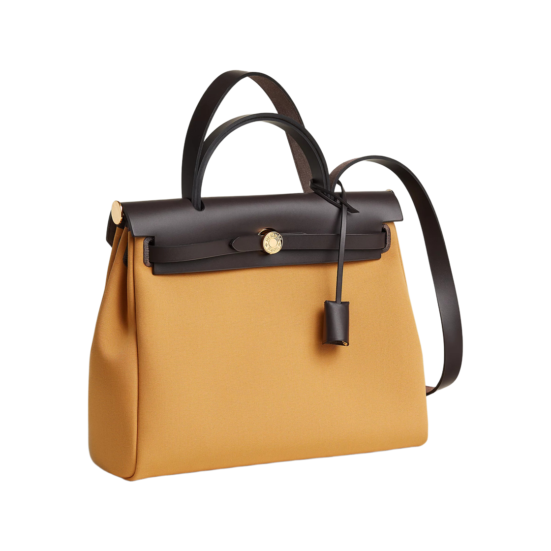 에르메스 에르백 집 31 백 르투르네 캔버스 & 골드 하드웨어 파이유 에벤(Hermes Herbag Zip 31 Bag Retourne Canvas & Gold Paille Ebene) - 2