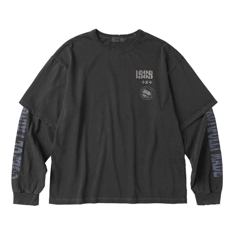 니티드 1989 빈티지 피그먼트 레이어드 롱 슬리브 워싱 차콜(Knitted 1989 Vintage Pigment Layered Long Sleeve Washing Charcoal)