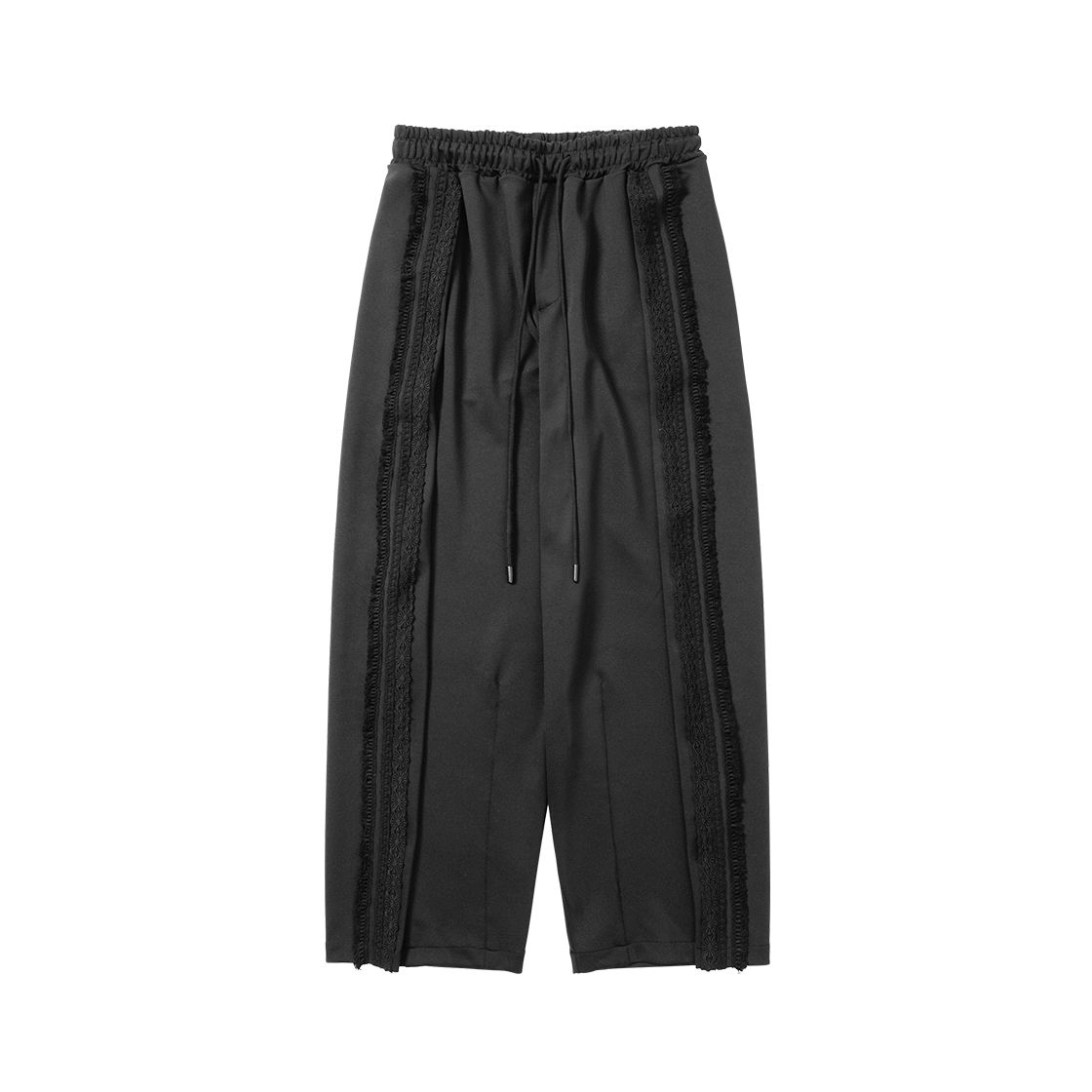 아조바이아조 멀티 레이스 트림 원 턱 트랙 팬츠 다크 블랙(AJOBYAJO Multi Lace Trim One Tuck Track Pants Black) - 1