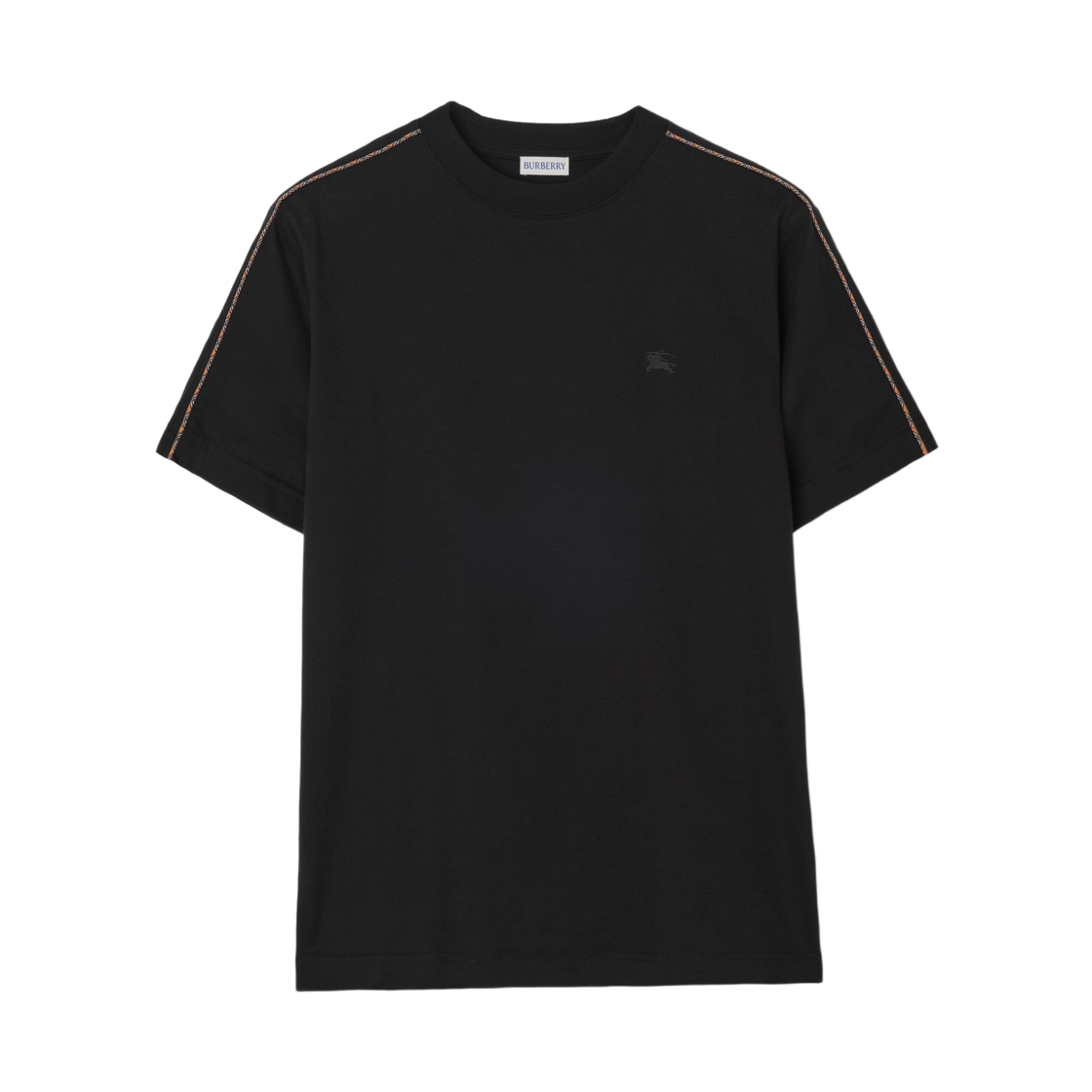 8127589 Burberry Check Piping Cotton T-Shirt Black
