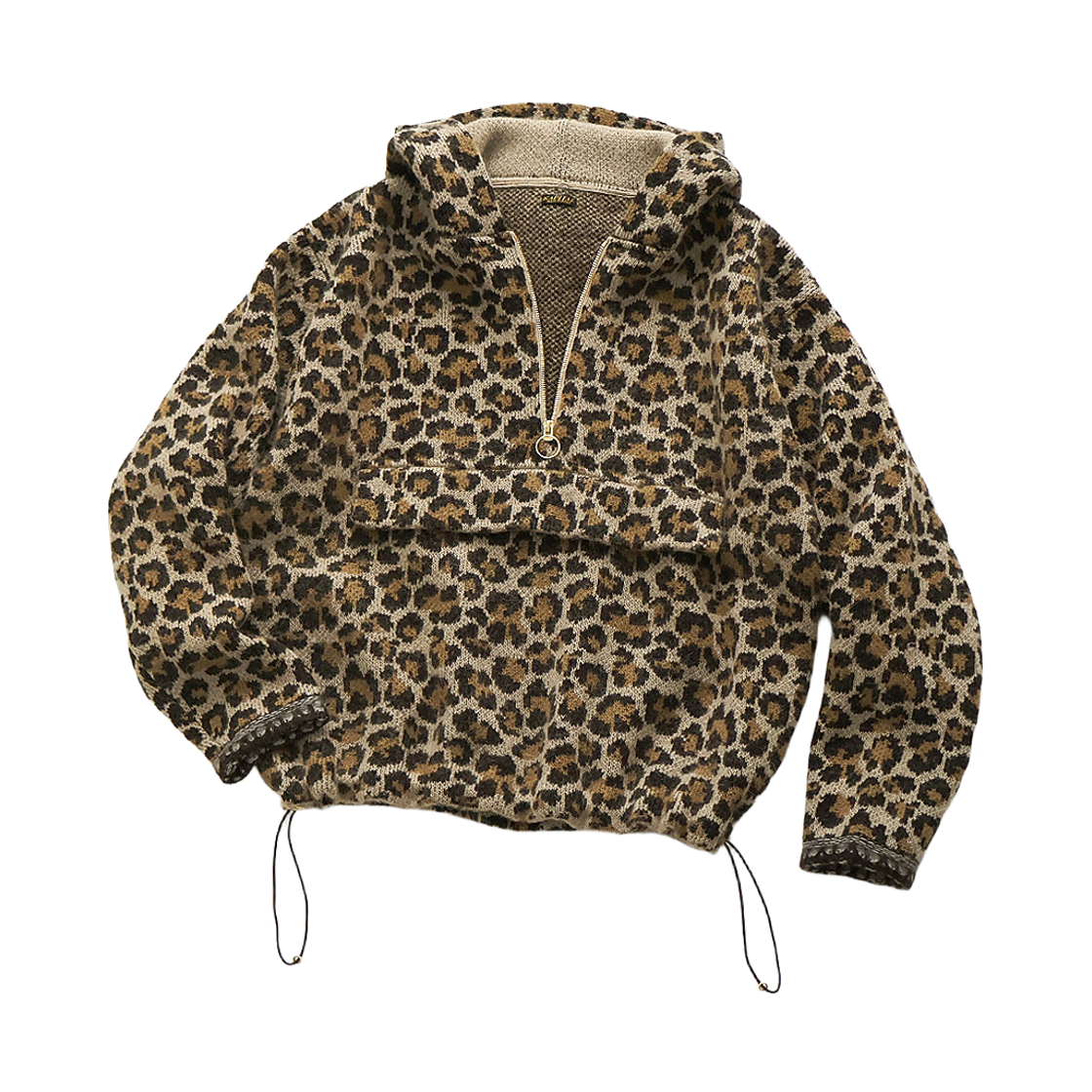 K2608KN017 Kapital 5G Leopard Print Mohair Knit Half Zip Anorak Brown