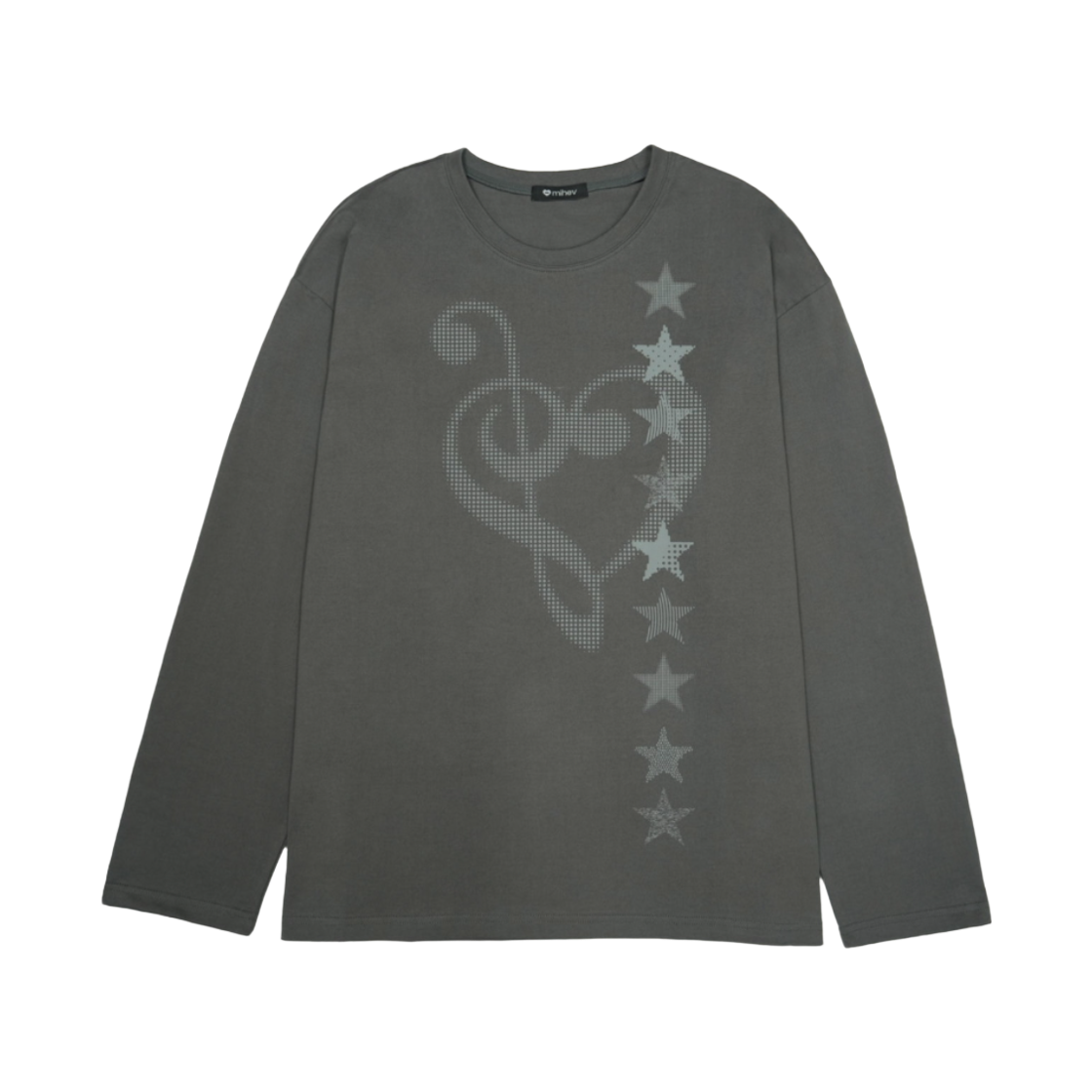 2FCT002C Music Note Graphic Oversized Long Sleeve Charcoal