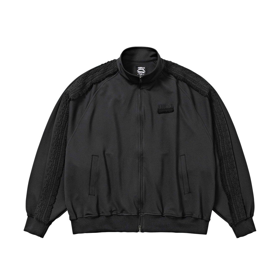 아조바이아조 멀티 레이스 트림 래글런 트랙 자켓 블랙(AJOBYAJO Multi Lace Trim Raglan Track Jacket Black) - 1