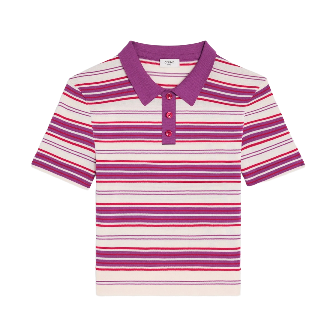 RY0YI3B21-01AH (W) Celine Polo Sweater in Striped Cotton White Purple