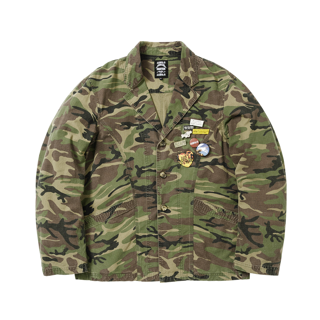 AJ264OT003KH AJOBYAJO Washed Curved Seam Camo Blazer Khaki