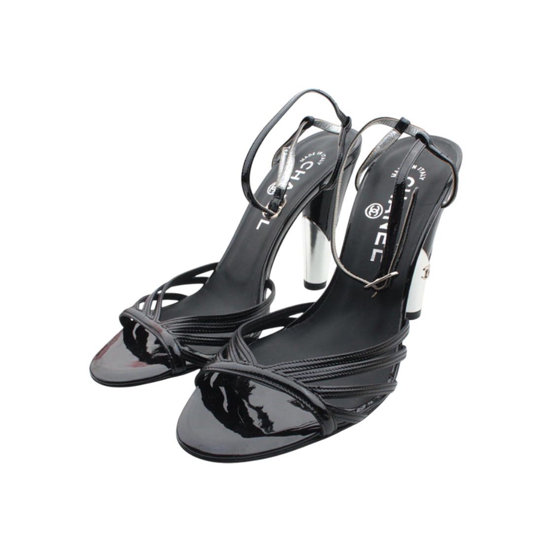 ITUMSFCFJO26 Chanel Black Patent Leather Strap Sandals