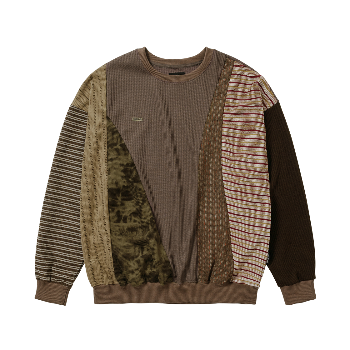 아조바이아조 믹스드 패브릭 패널 스웻셔츠 브라운(AJOBYAJO Mixed Fabric Panel Sweatshirt Brown)