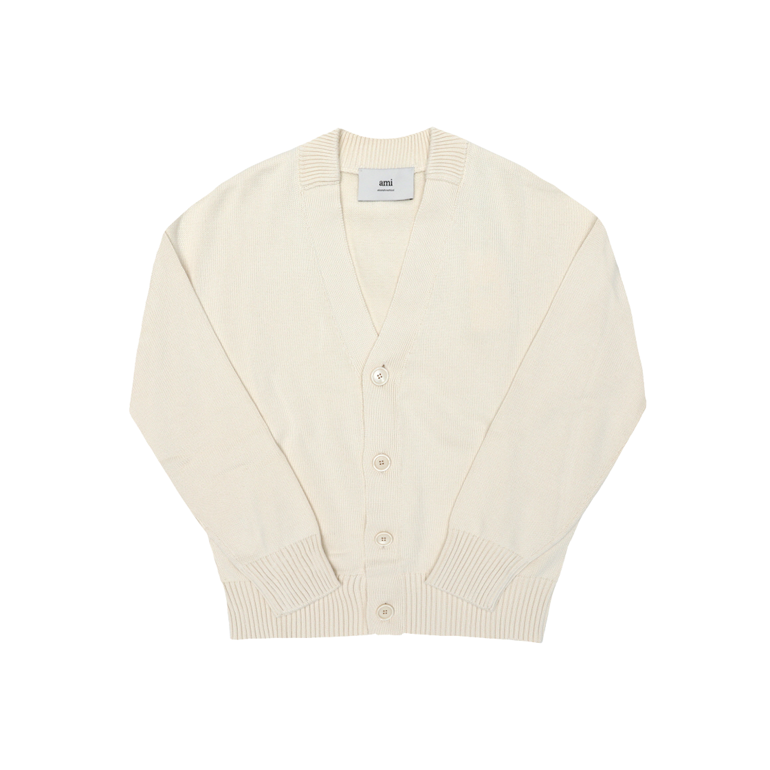 HKC163 KN0063 136 [25% 쿠폰] AMI Cotton Wool Embroidered Cardigan White Cream