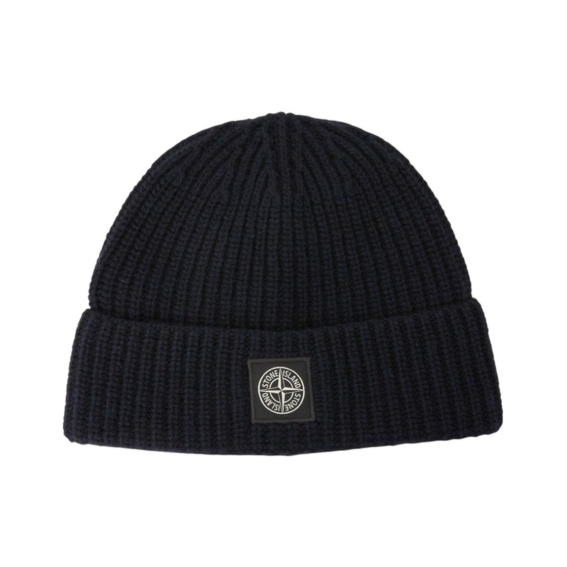 L2S15N1000-12S00B4-V0020 Stone Island N100002 Ribbed Knit Logo Wool Beanie Navy Blue - 26FW
