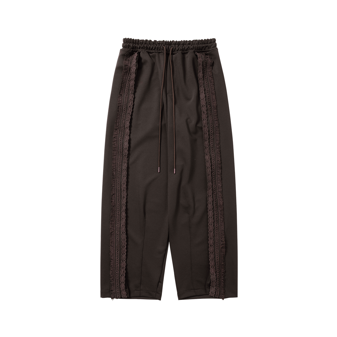 아조바이아조 멀티 레이스 트림 원 턱 트랙 팬츠 다크 브라운(AJOBYAJO Multi Lace Trim One Tuck Track Pants Dark Brown) - 1