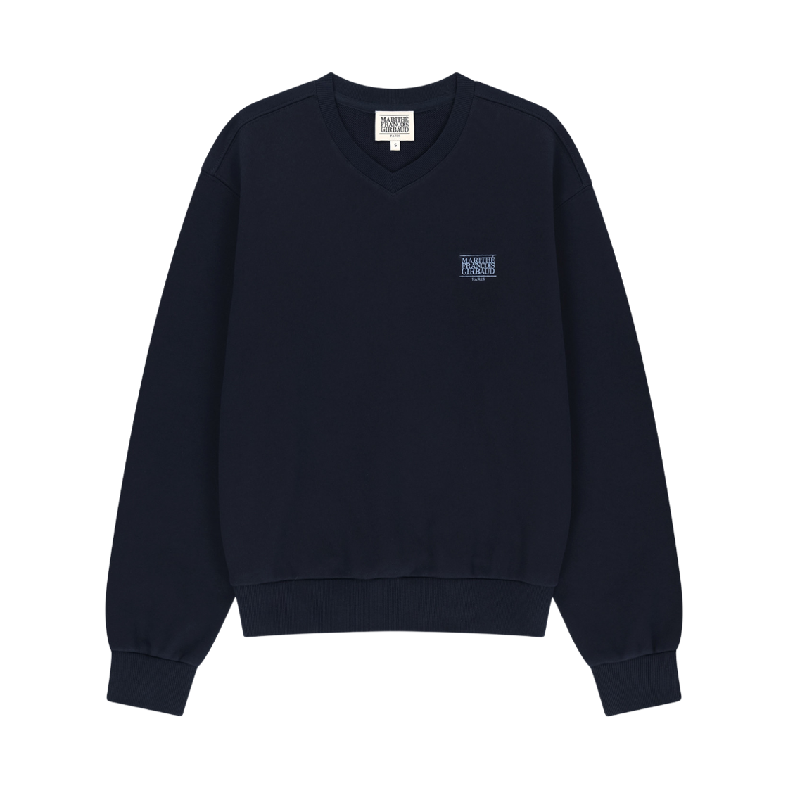 MFG46FSW115-NVY (W) Marithe Francois Girbaud Small Classic Logo V-Neck Balloon Sweatshirt Navy