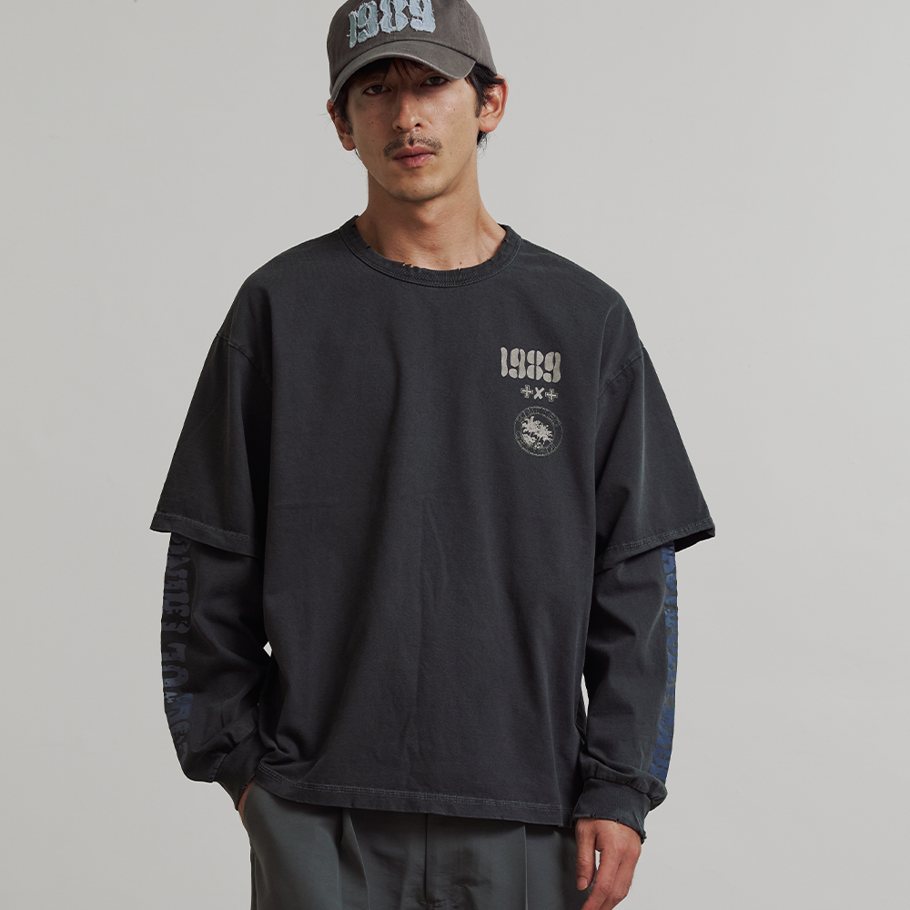 니티드 1989 빈티지 피그먼트 레이어드 롱 슬리브 워싱 차콜(Knitted 1989 Vintage Pigment Layered Long Sleeve Washing Charcoal) - 2