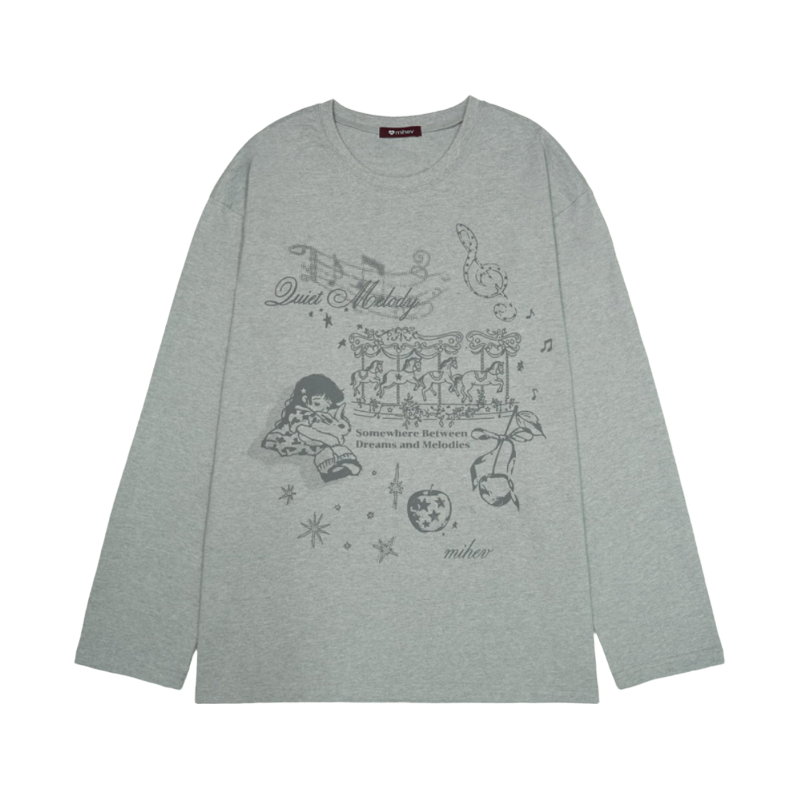 2FCT003ME MIYU Melody Graphic Oversized Long Sleeve Melange