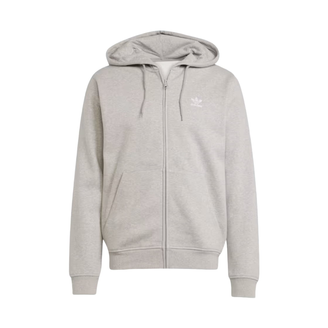 JY6167 Adidas Trefoil Essentials Full-Zip Hoodie Medium Grey Heather White - US Sizing
