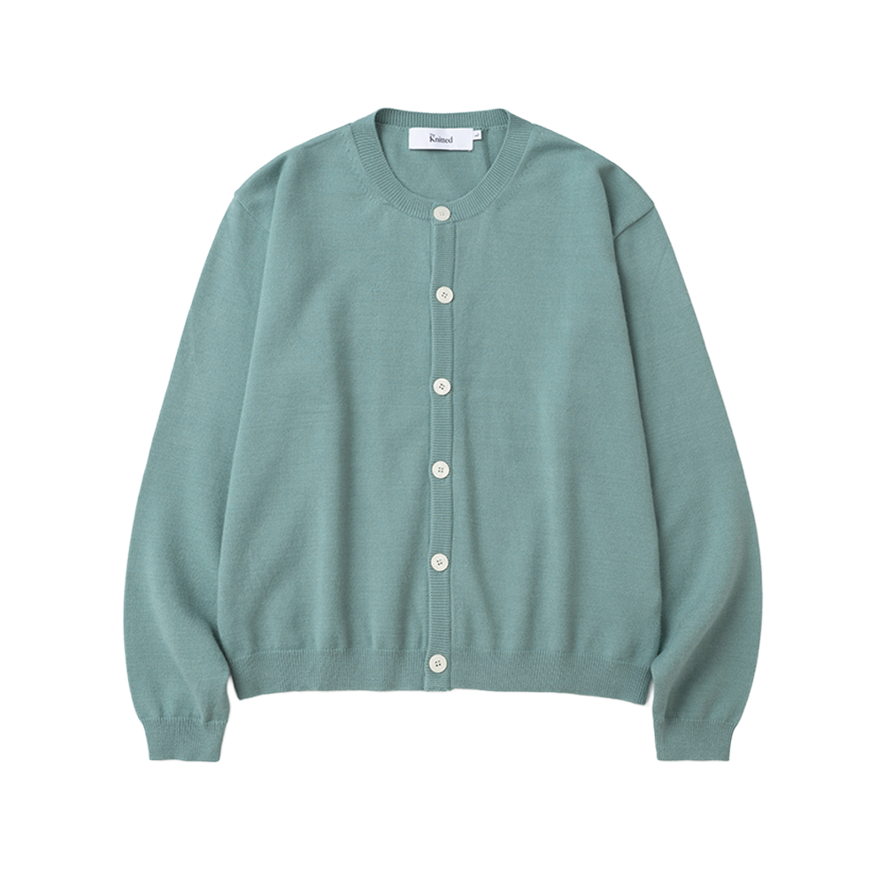 니티드 베이직 에센셜 크롭 라운드 가디건 더스티그린(Knitted Basic Essential Crop Round Cardigan Dust Green) - 1