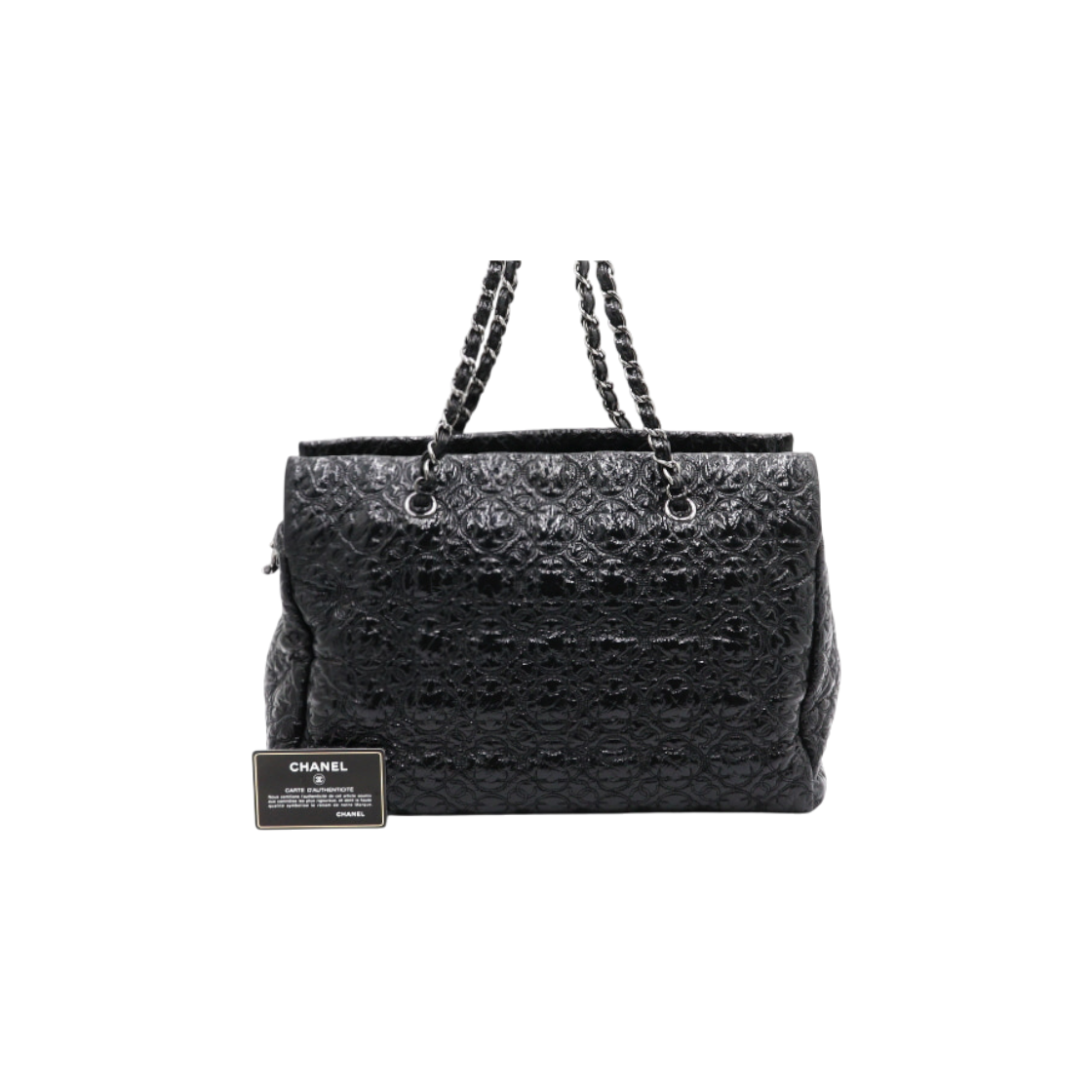 ITCKDLSBEFMG Chanel Black Patent Camellia Logo Shoulder Bag
