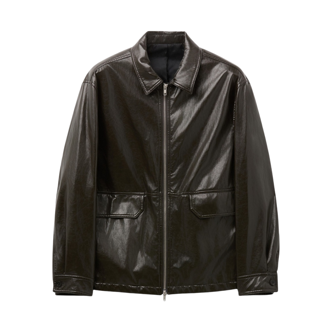 CWJAA26502BRD Customellow Faux Leather Zip-Up Jacket Dark Brown