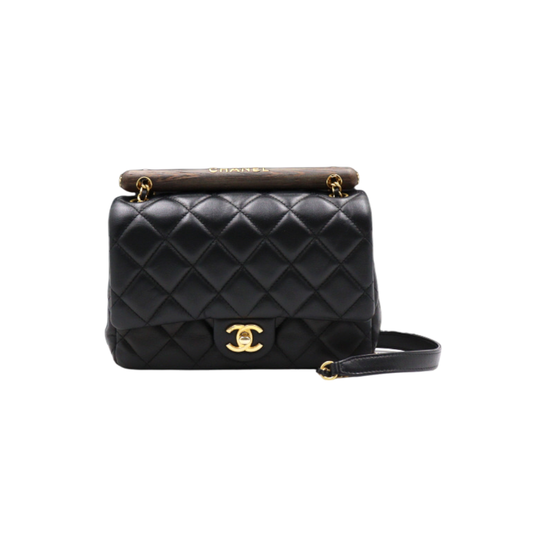 IT4ADQIQADKQ Chanel CC Wood Handle Tote Bag Black