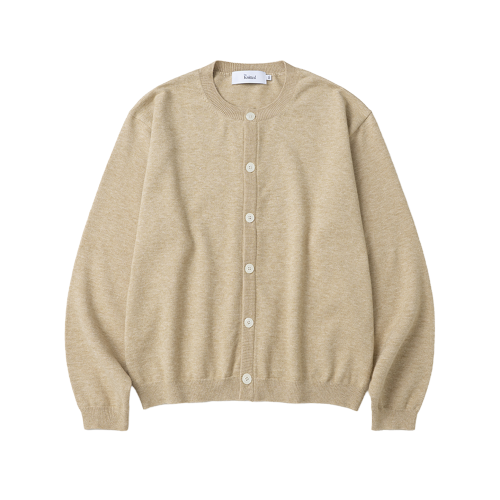 니티드 베이직 에센셜 크롭 라운드 가디건 베이지(Knitted Basic Essential Crop Round Cardigan Beige)