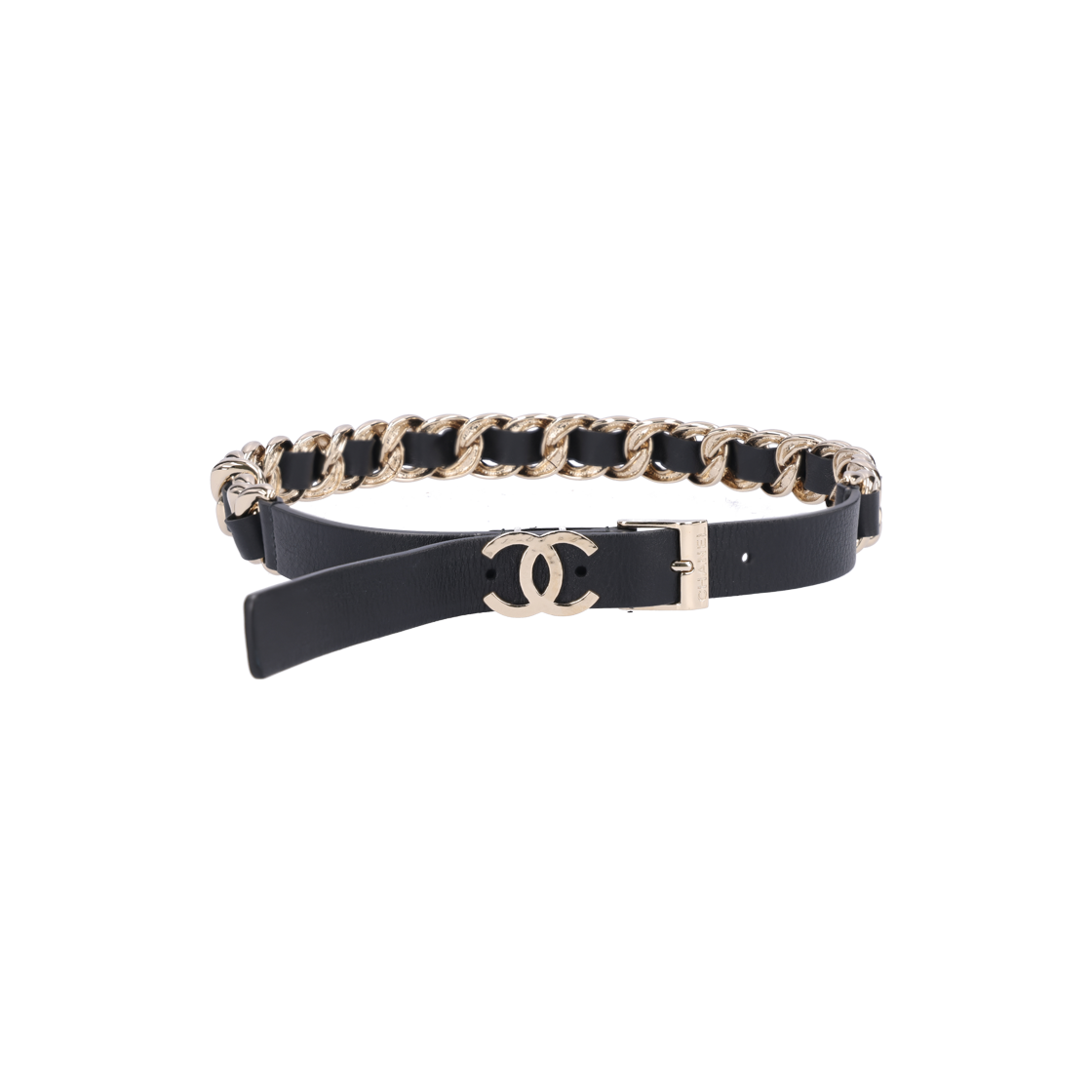 ITPV79P6BL3D Chanel Black Leather Chain Belt