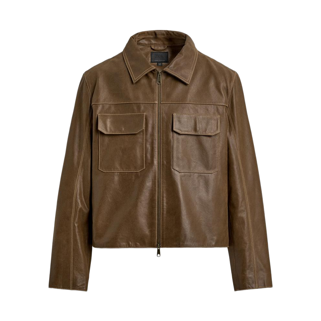 4720/202/759 Zara Topstitched Leather Jacket Taupe