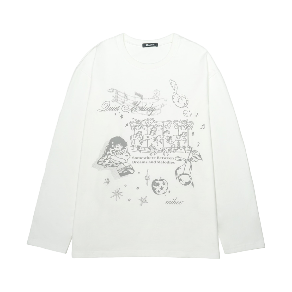 2FCT003W MIYU Melody Graphic Oversized Long Sleeve White