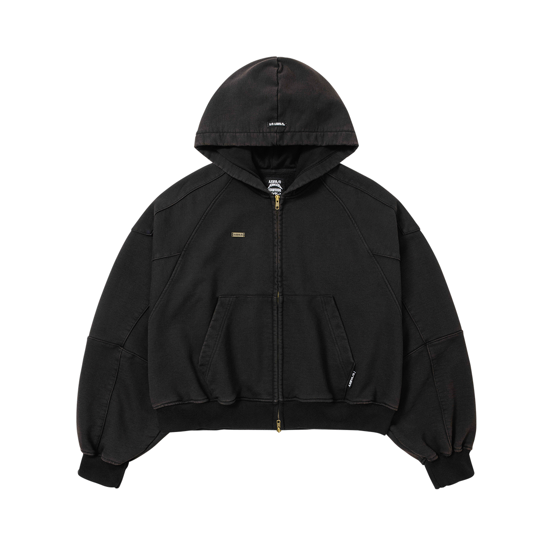 아조바이아조 크롭 워시드 집업 후디 블랙(AJOBYAJO Cropped Washed Zip-up Hoodie Black)