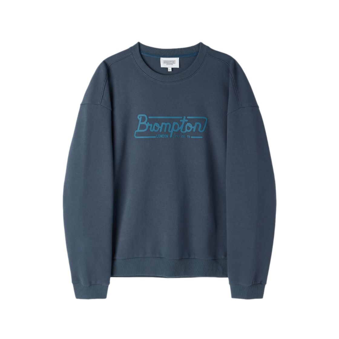 P263MSW163785 BROMPTON LONDON Brompton Logo Graphic Swateshirt Teal Blue