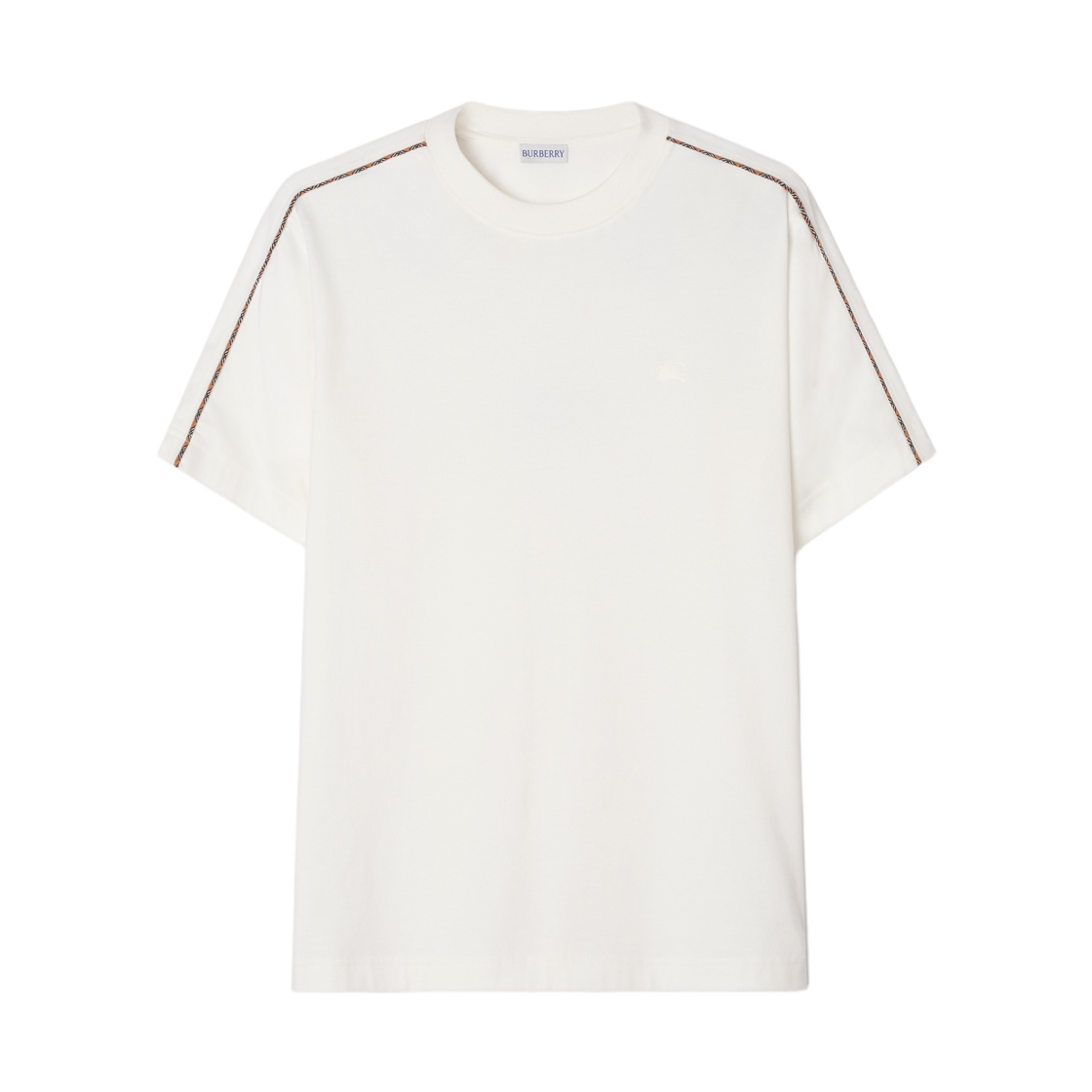 8127590 Burberry Check Piping Cotton T-Shirt Chalk White