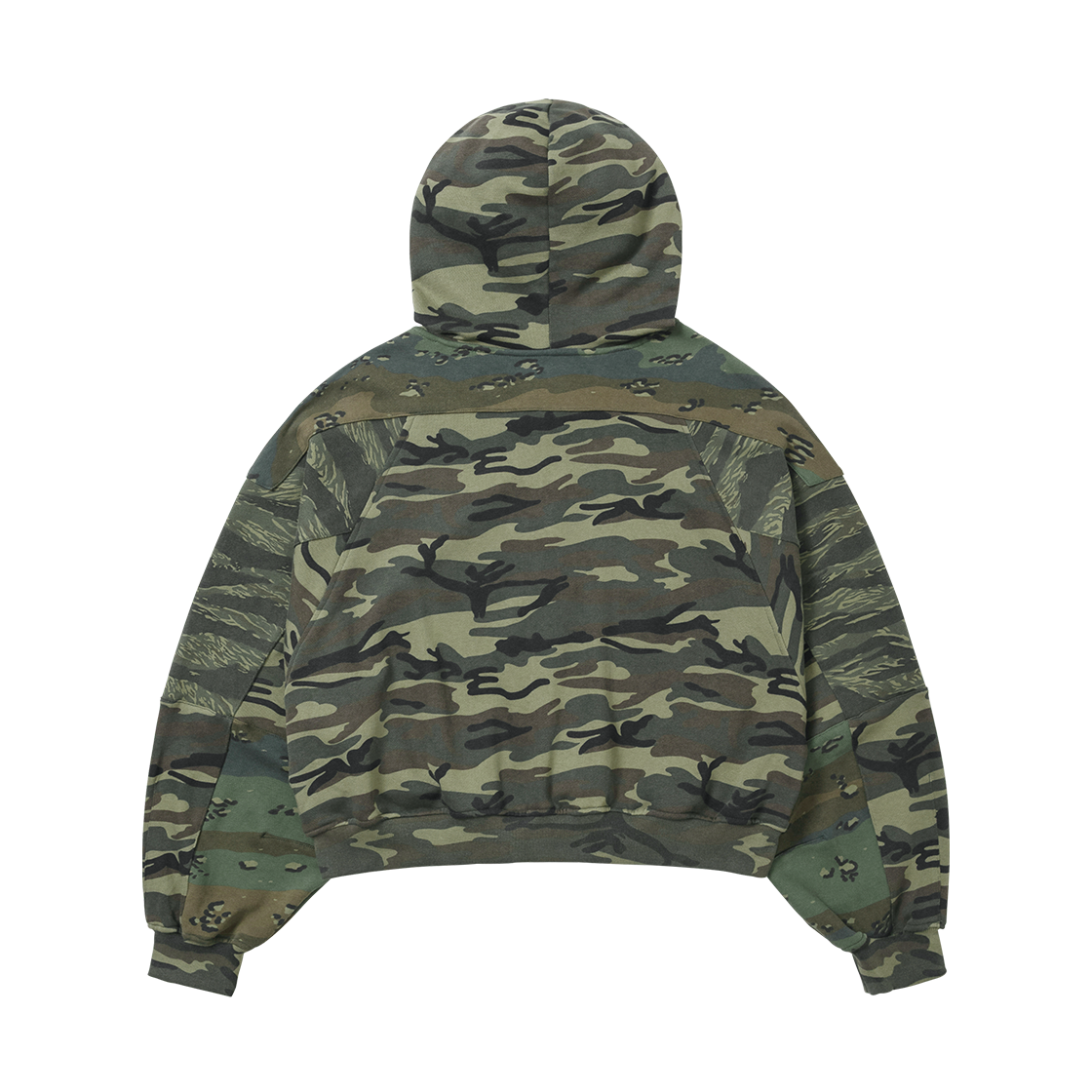 아조바이아조 크롭 믹스드 카모 집업 후디 카키(AJOBYAJO Cropped Mixed Camo Zip-Up Hoodie Khaki) - 2