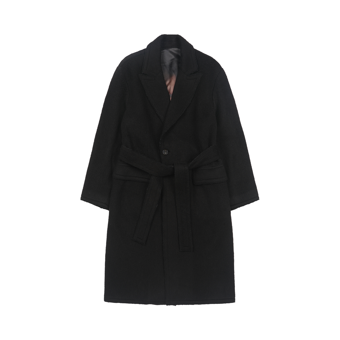 AJ264OT010DW AJOBYAJO Raw Edge Peaked Collar Robe Coat Dark Brown