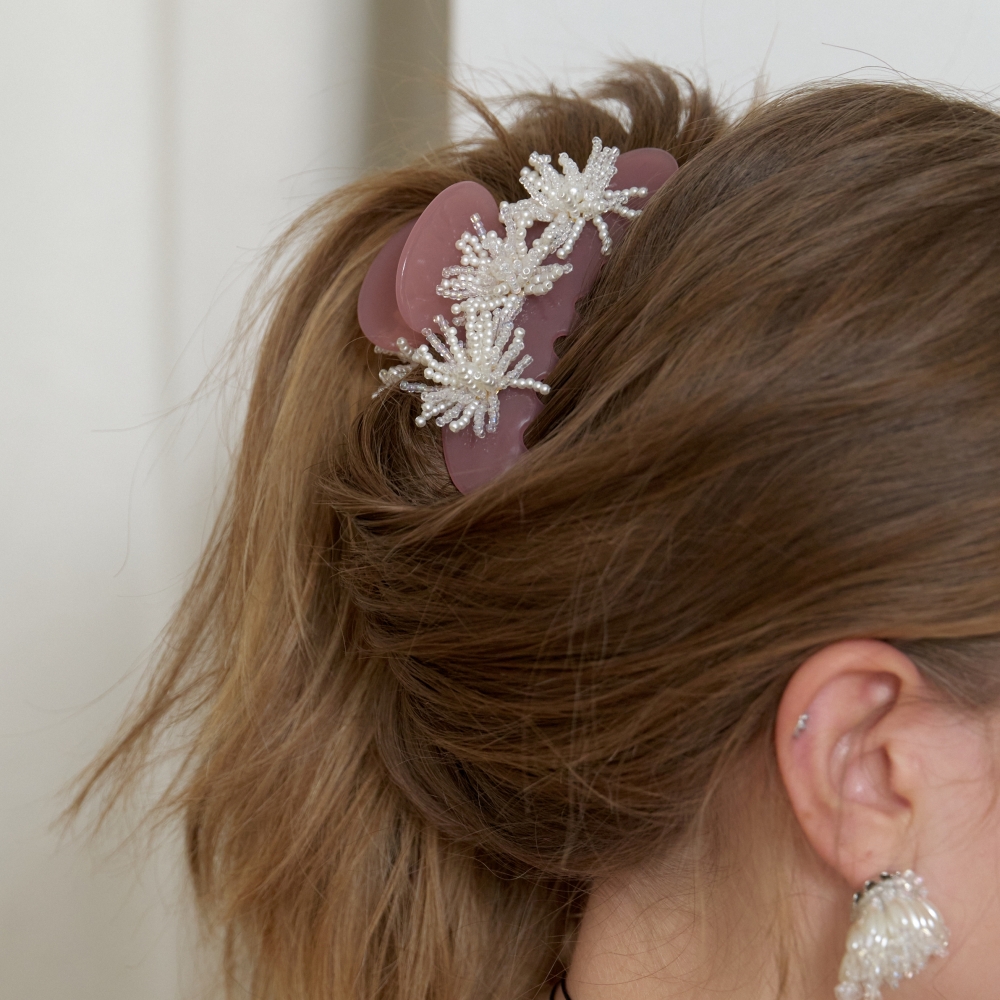 러브미몬스터 샤이닝 비즈 헤어 집게핀 더스티핑크(lovememonster Shining Beads Hair Clip DUSTY PINK) - 5