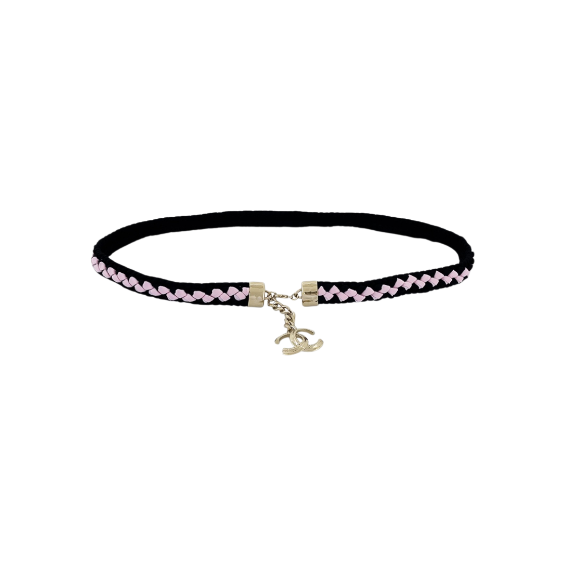 ITEHITUM985F Chanel CC Logo Banding Belt Pink & Black Champagne Gold