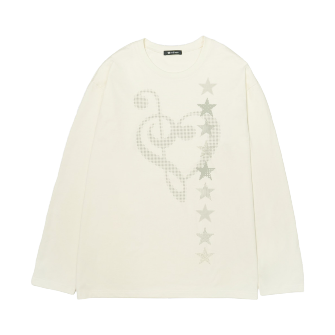 2FCT002CR Music Note Graphic Oversized Long Sleeve Cream