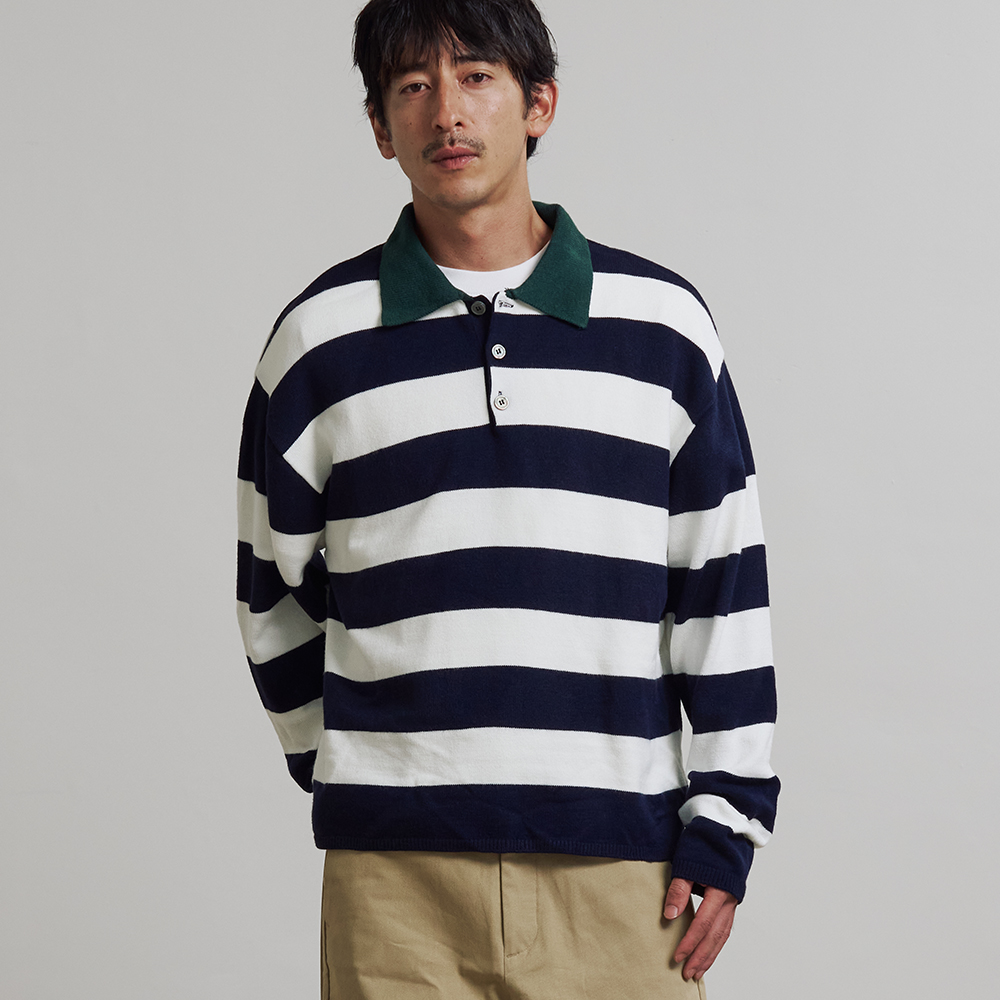 니티드 스트라이프 럭비 카라 니트 네이비(Knitted Stripe Rugby Collar Knit Navy) - 2