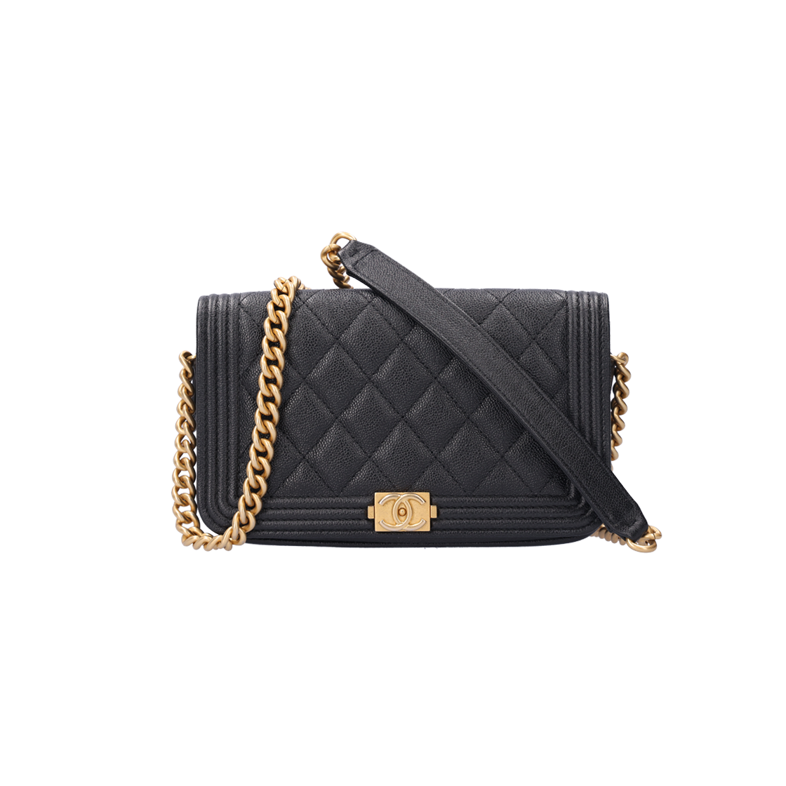 IT77QOBV9DSB Chanel Boy Chain Flap Phone Holder Pearly Grained Calfskin & Black