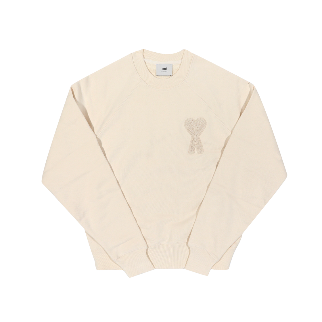 USW055 747 136 [25% 쿠폰] AMI de Coeur Heavy Loopback Oragnic Cotton Fleece Patch Sweatshirt Blanc Creme