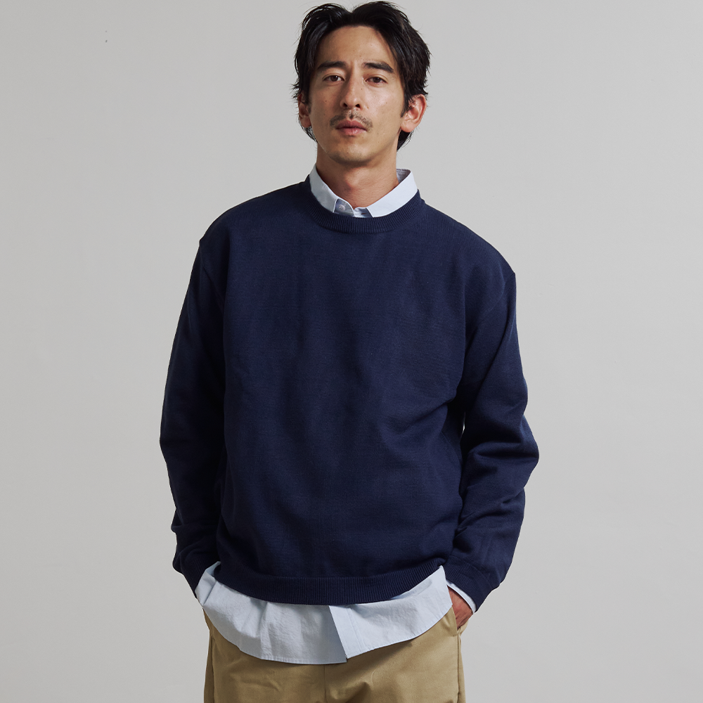 니티드 베이직 에센셜 크롭 라운드 니트 네이비(Knitted Basic Essential Crop Round Knit Navy) - 2