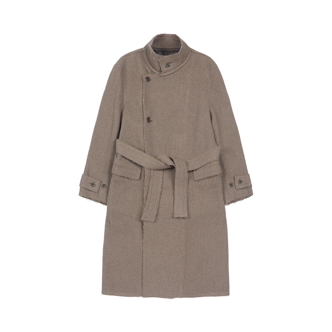AJ264OT011BE AJOBYAJO Raw Edge Single Collar Wrap Coat Beige